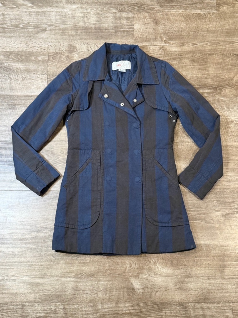 Stussy Girls Striped Cotton Jacket Black and Blue Women’s Size Small Rare HTF